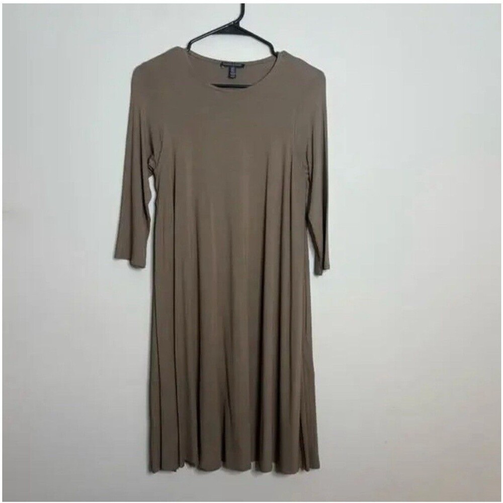 Eileen Fisher Lightweight Jersey Dress Women’s Size S‎ Olive Green Pockets